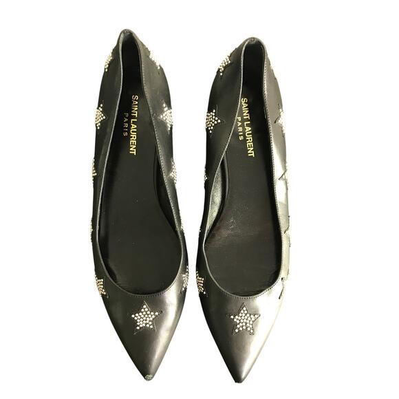 Saint Laurent Paris Flat Wmns Size 40EU Studded Star Pointed Toe Leather LuxCool - Picture 1 of 8